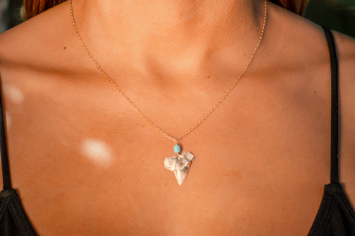 Turquoise Beaded Shark Tooth Necklace