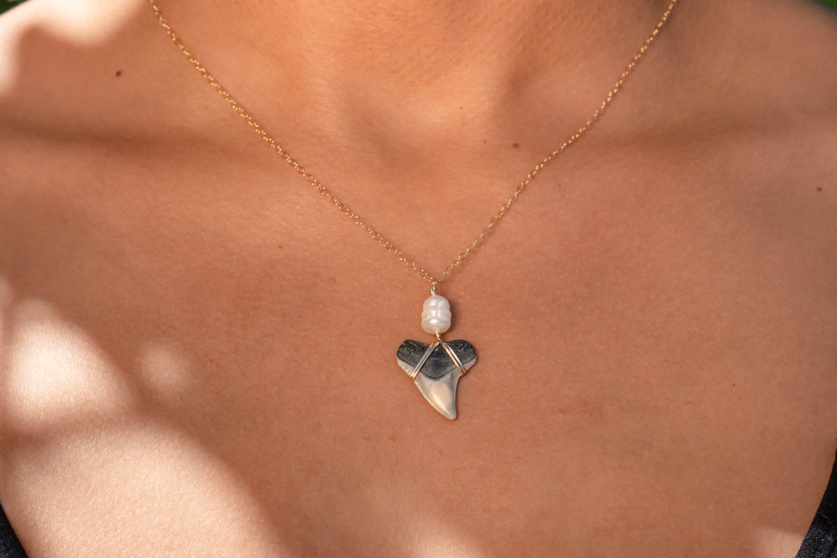 Shark Tooth Necklace with Pearl